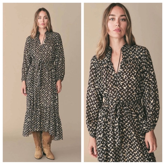 Doen Ivana Belted Printed Midi Dress Wrap High-Low Prairie Boho Cottagecote - Picture 2 of 9